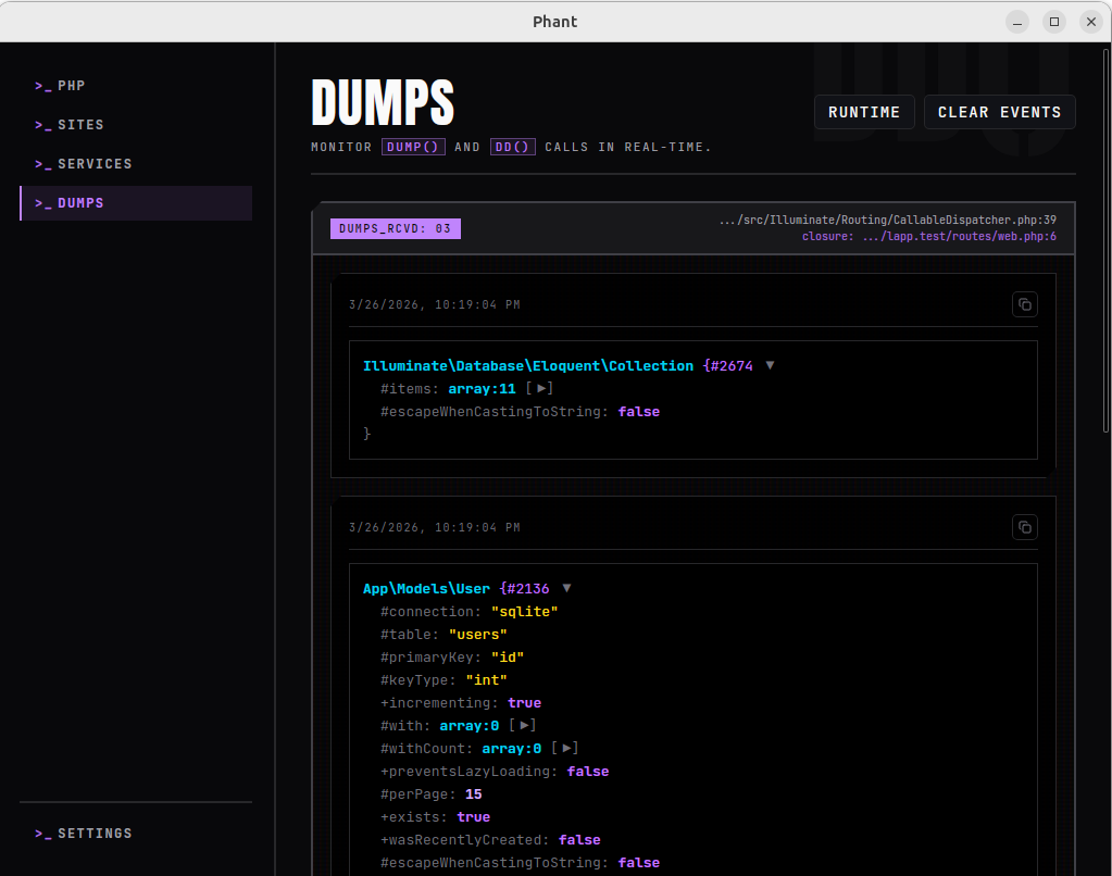 Phant Dumps View